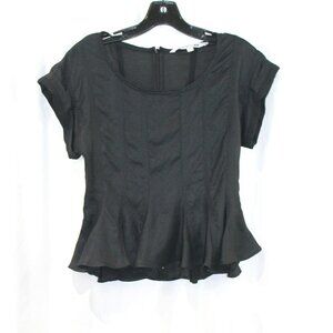 Carine Roitfeld Uniqlo Black Short Sleeve Ruffle Hem Blouse